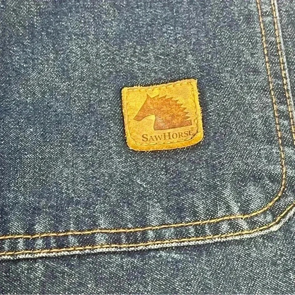 Vintage Sawhorse Denim Overalls Dungarees Carpenter Bib  Size 42x30 - Picture 7 of 10